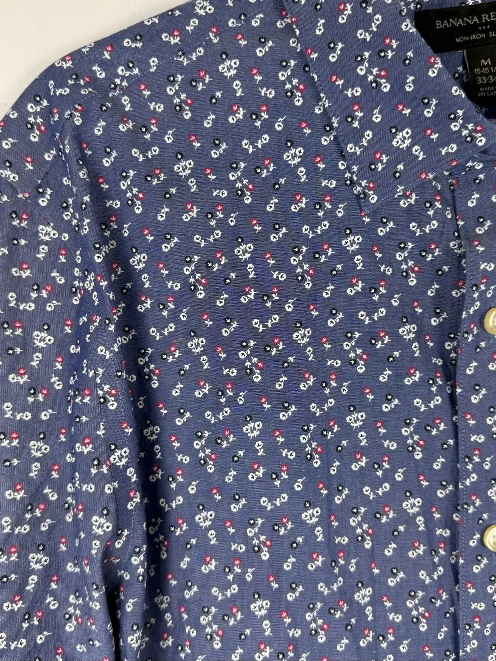 Banana Republic Non-Iron Slim Fit Floral Print Dress Shirt Medium 15-15.5